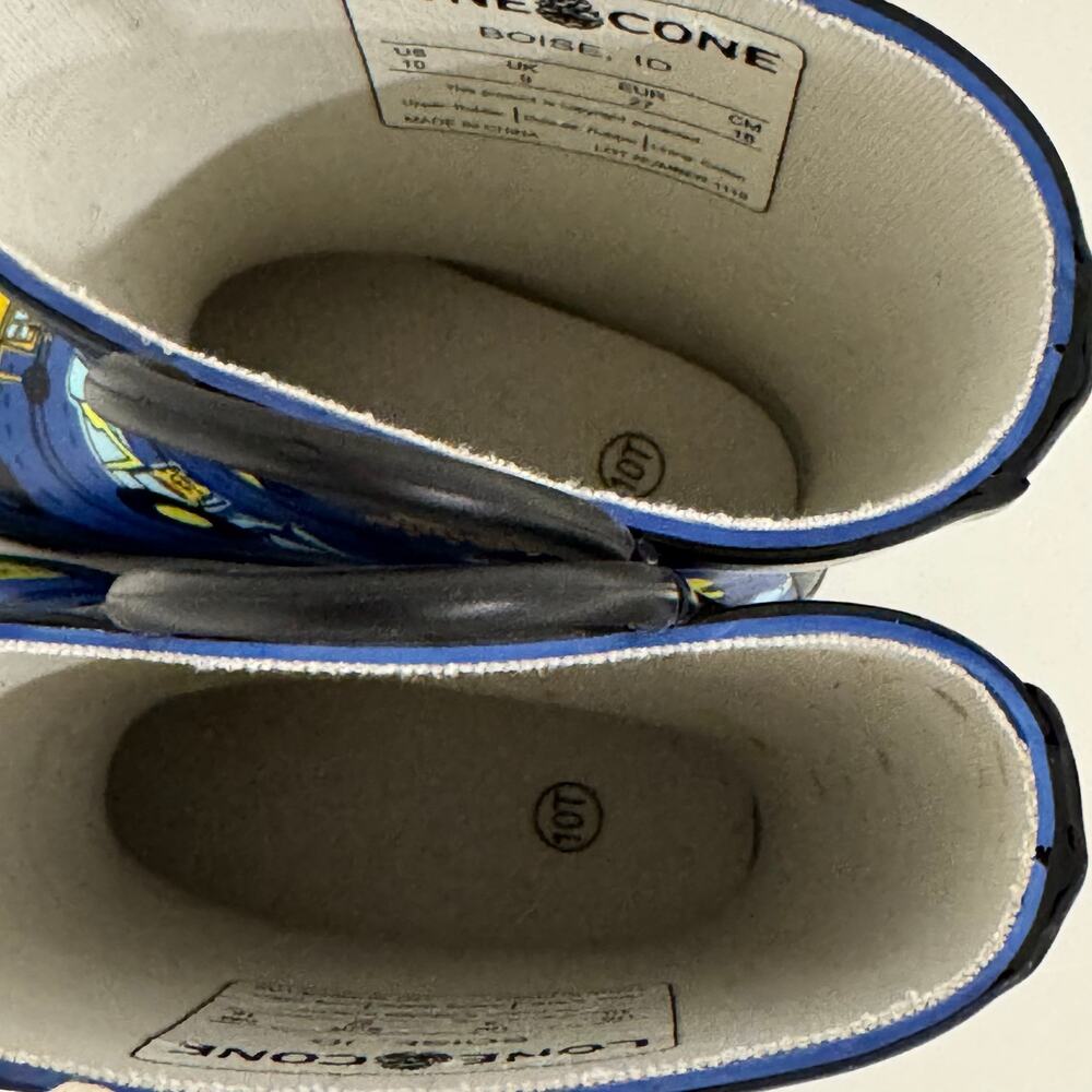 Lone Cone Construction Monster Toddler Boy Rain Boots Blue Pull On Handles Sz 10 - Picture 5 of 9